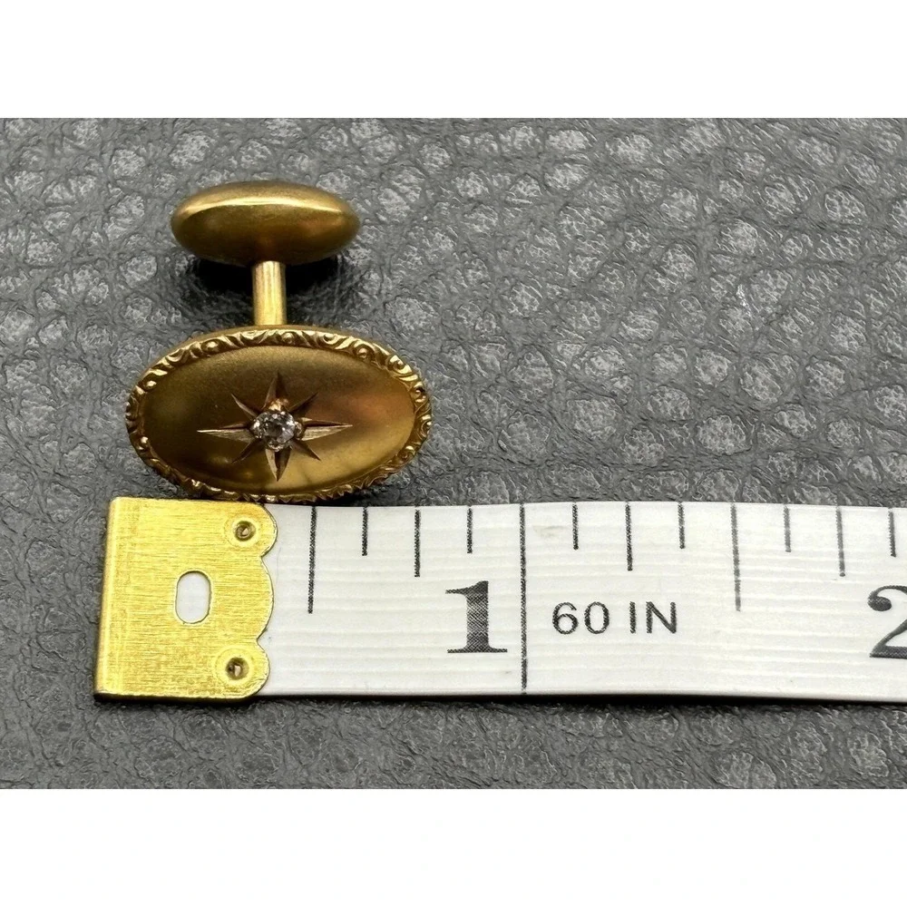 VTG Victorian 14K Solid Yellow Gold Genuine Diamond Star Starburst Cufflinks